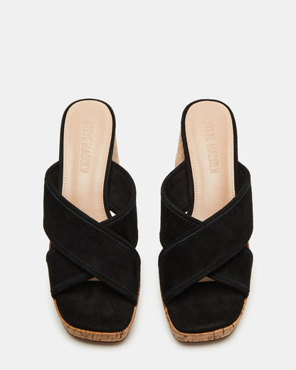 MARSDEN Black Suede Women's Platform Square-Toe Mule Sandal Steve Madden BLACK SUEDE