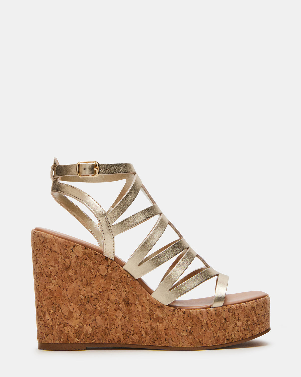 COZETTE Gold Leather Women's Platform Square-Toe Wedge Sandal Steve Madden GOLD LEATHER