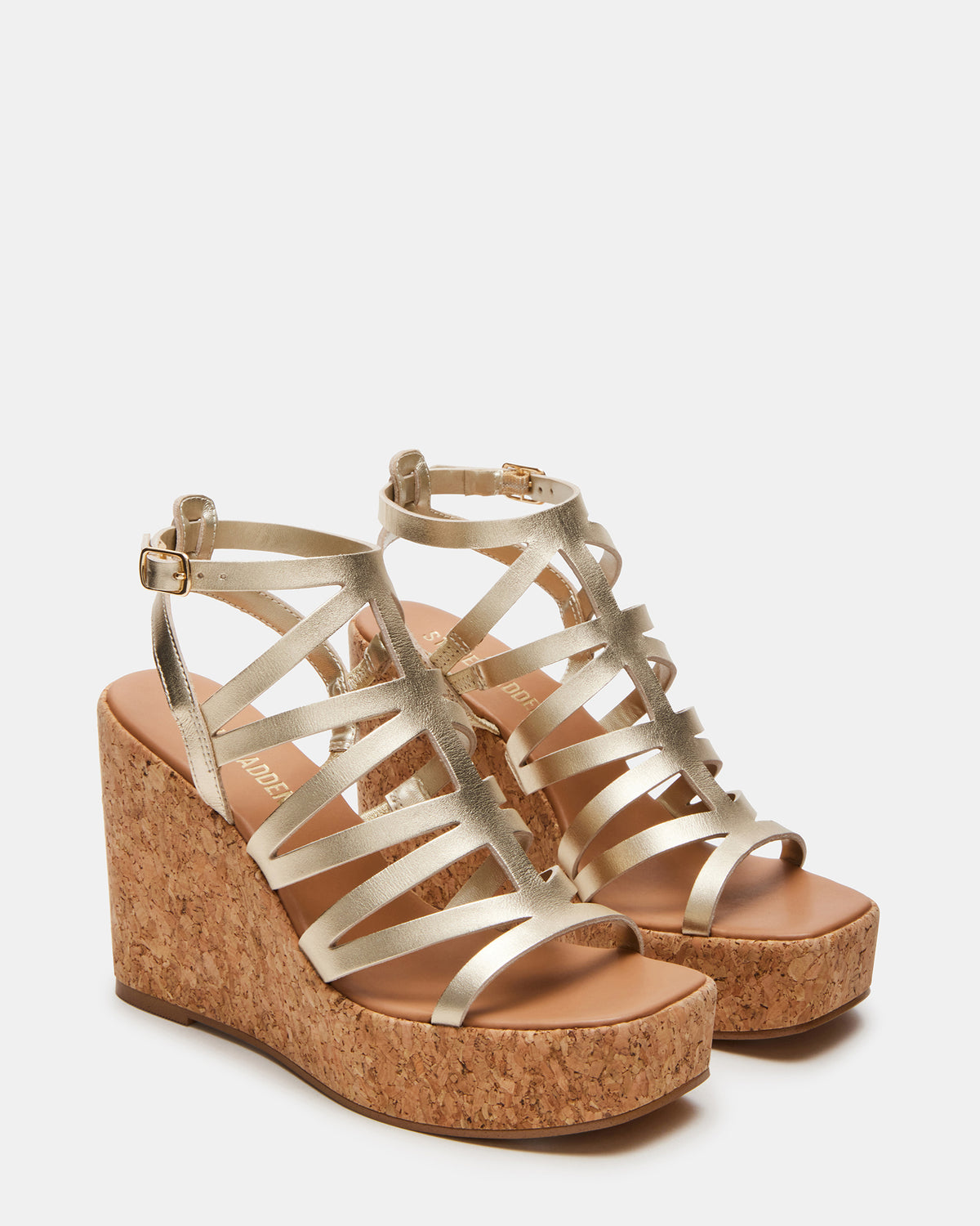COZETTE Gold Leather Women's Platform Square-Toe Wedge Sandal Steve Madden GOLD LEATHER