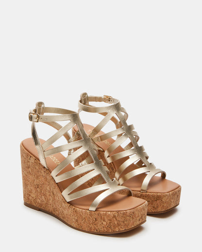 COZETTE Gold Leather Women's Platform Square-Toe Wedge Sandal Steve Madden GOLD LEATHER