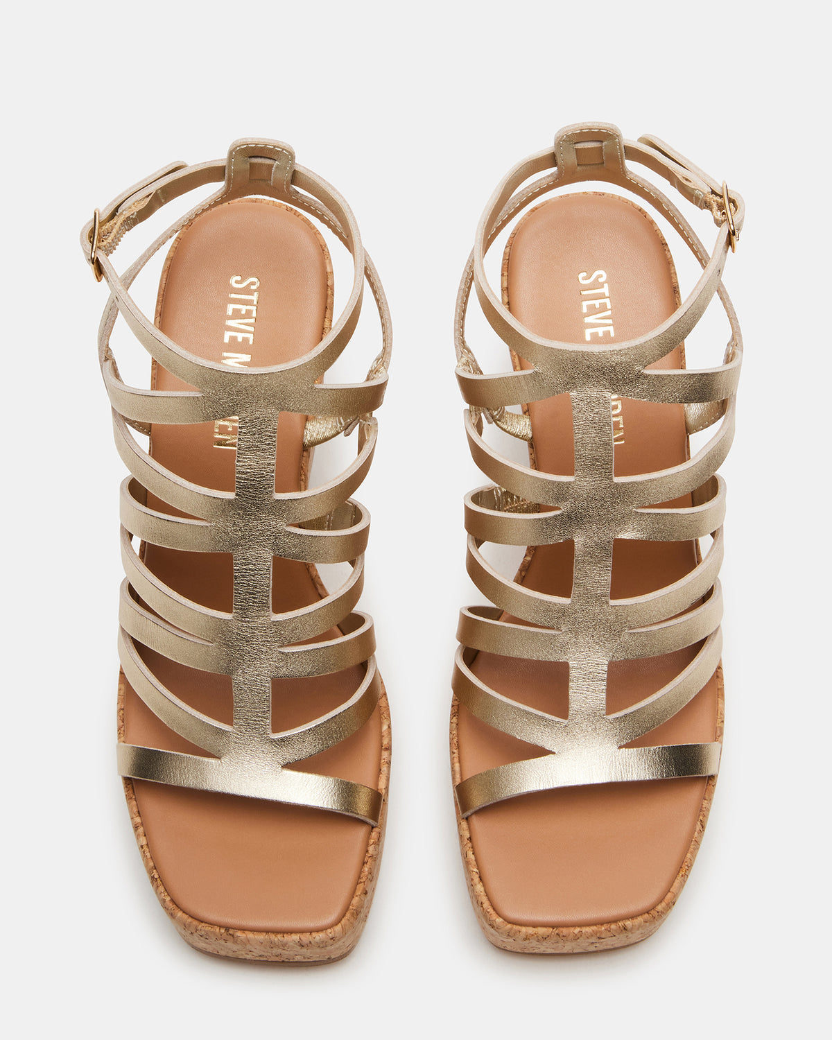 COZETTE Gold Leather Women's Platform Square-Toe Wedge Sandal Steve Madden GOLD LEATHER