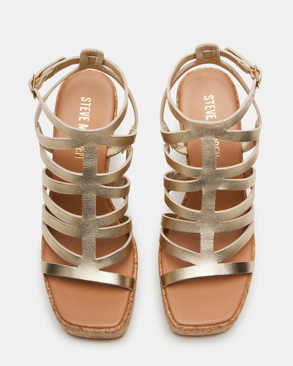 COZETTE Gold Leather Women's Platform Square-Toe Wedge Sandal Steve Madden GOLD LEATHER