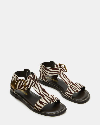BRAZINN Zebra Strappy Flat Sandal Women's Sandal Steve Madden ZEBRA