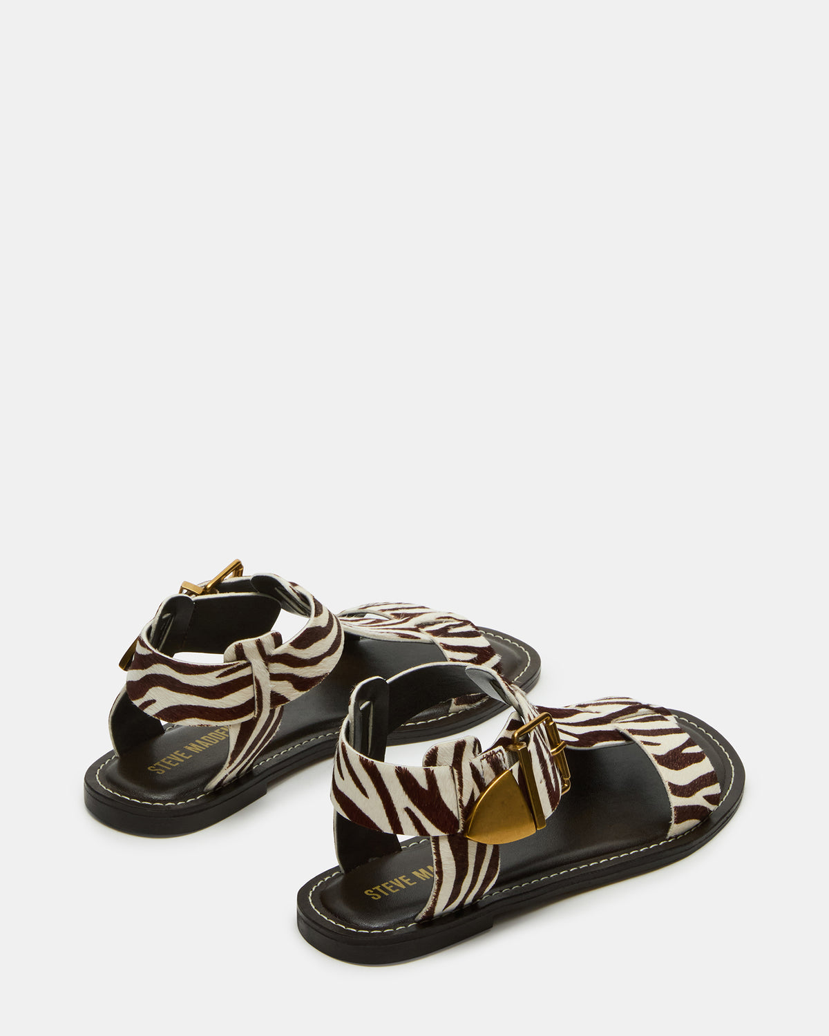 BRAZINN Zebra Strappy Flat Sandal Women's Sandal Steve Madden ZEBRA
