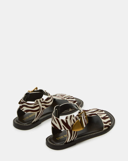 BRAZINN Zebra Strappy Flat Sandal Women's Sandal Steve Madden ZEBRA