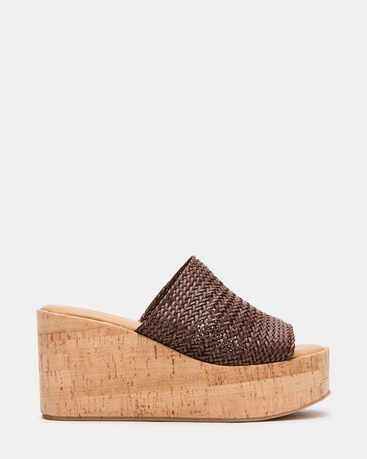 COASTAL Brown Raffia Platform Wedge Mule Women's Sandal Steve Madden BROWN RAFFIA