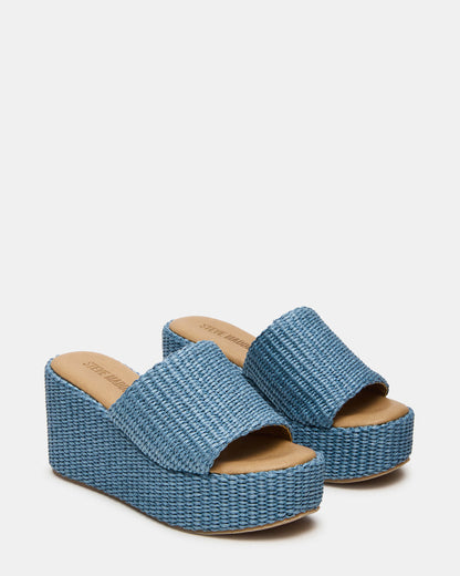 JETTY Blue Raffia Platform Wedge Women's Sandal Steve Madden BLUE RAFFIA