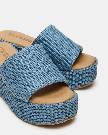 JETTY Blue Raffia Platform Wedge Women's Sandal Steve Madden BLUE RAFFIA