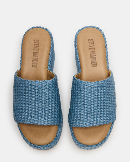 JETTY Blue Raffia Platform Wedge Women's Sandal Steve Madden BLUE RAFFIA