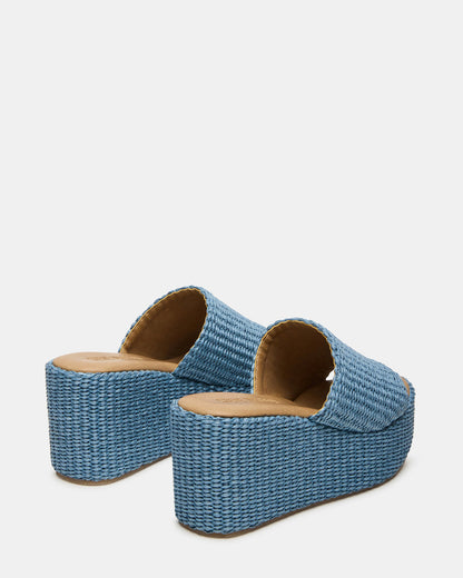 JETTY Blue Raffia Platform Wedge Women's Sandal Steve Madden BLUE RAFFIA