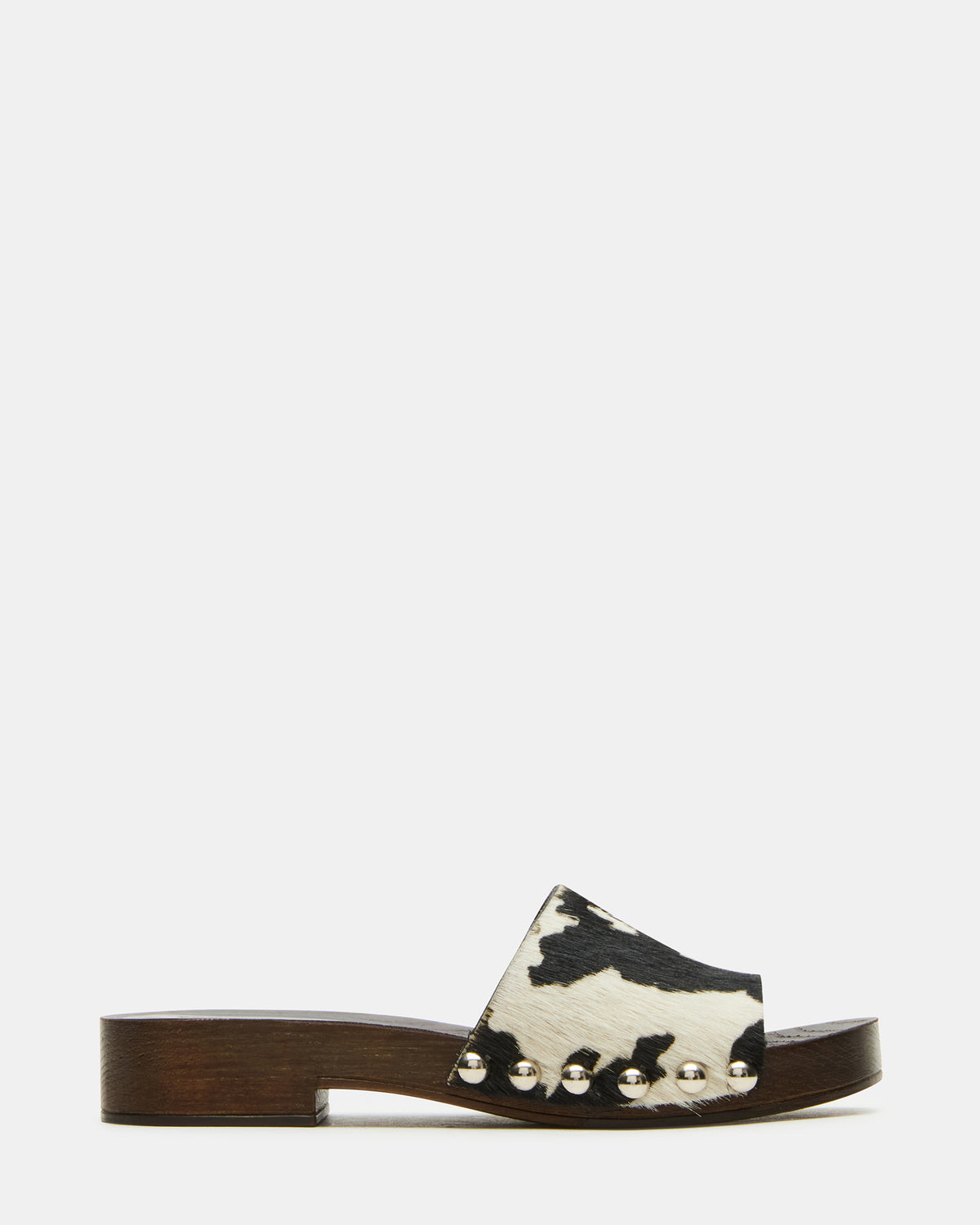 CENTO Black Cow Print Studded Slide Women's Sandal Steve Madden BLACK WHITE