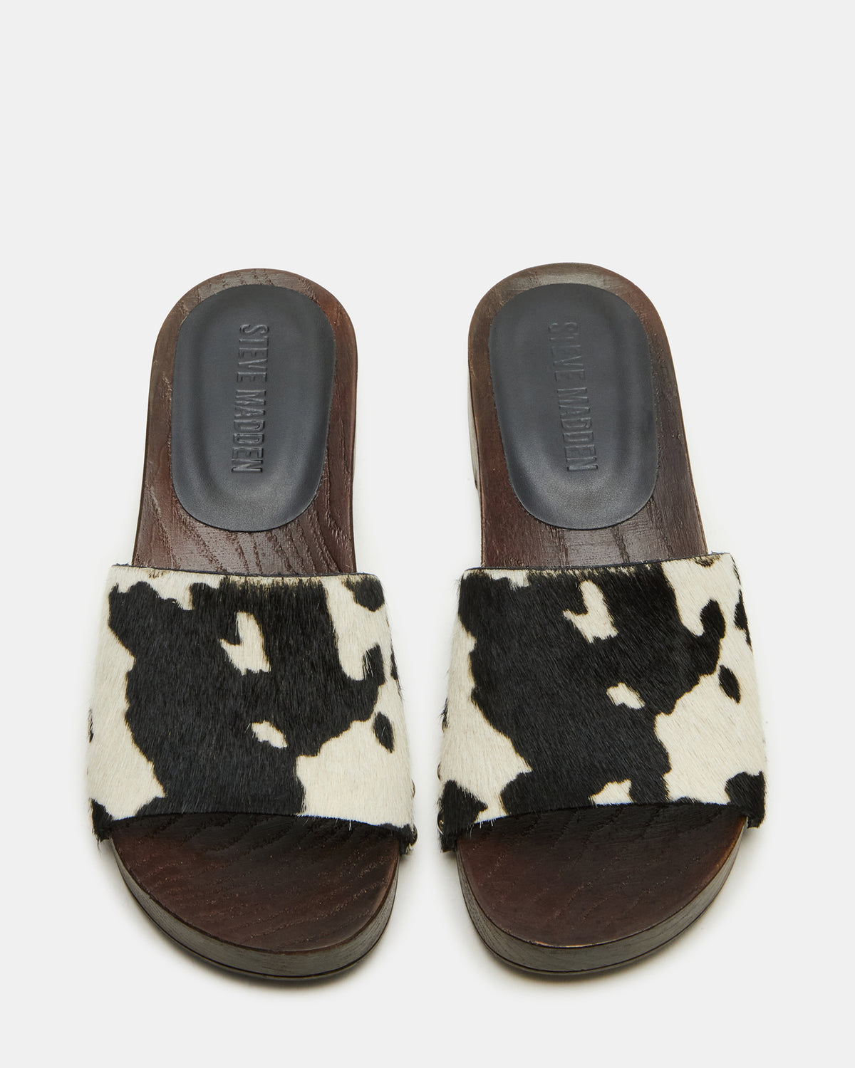 CENTO Black Cow Print Studded Slide Women's Sandal Steve Madden BLACK WHITE