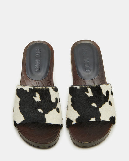CENTO Black Cow Print Studded Slide Women's Sandal Steve Madden BLACK WHITE