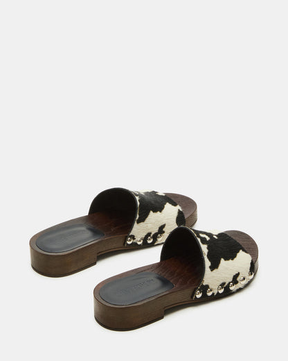 CENTO Black Cow Print Studded Slide Women's Sandal Steve Madden BLACK WHITE