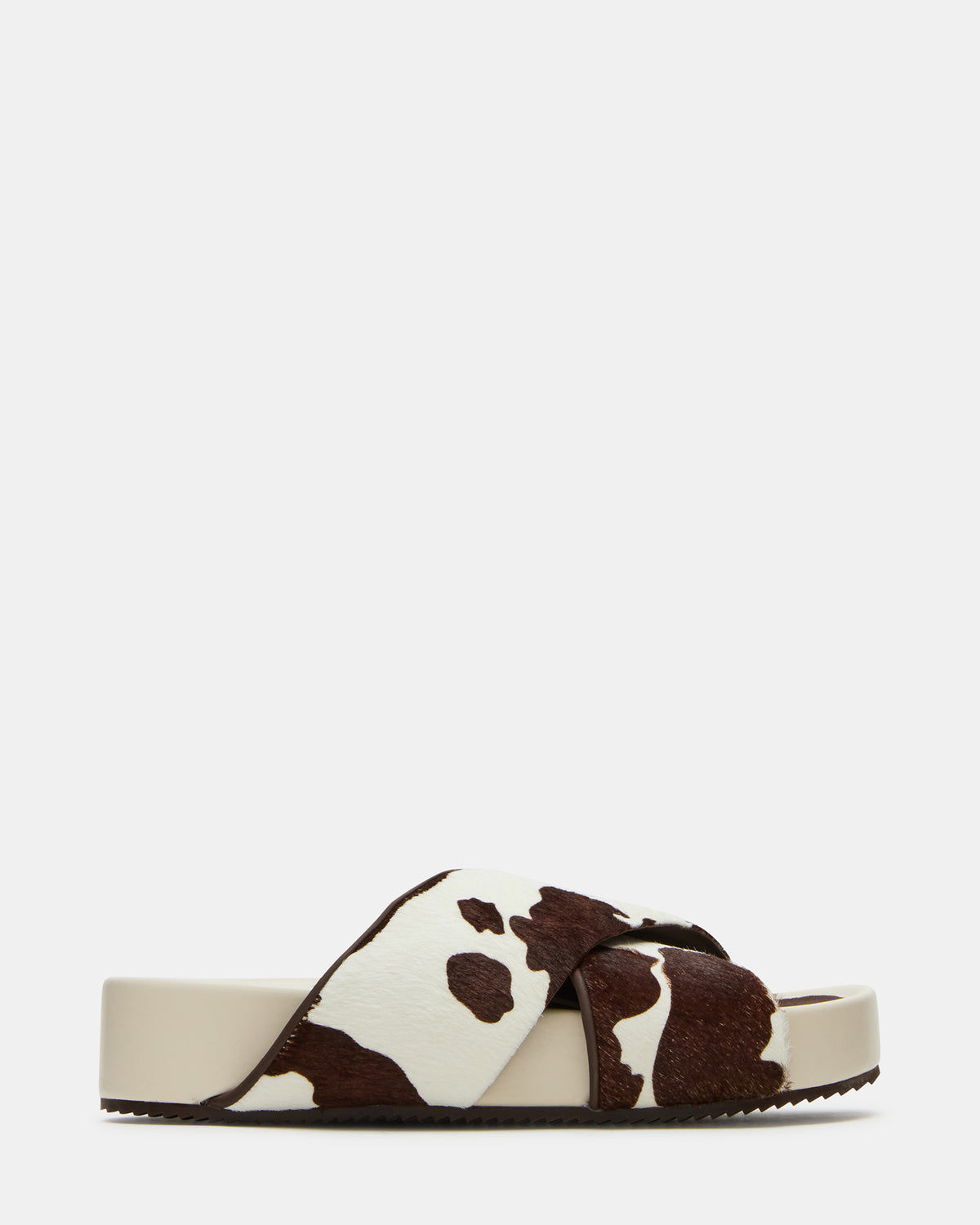 AVENDRA Brown Cow Print Flatform Slide Women's Sandal Steve Madden BROWN MULTI
