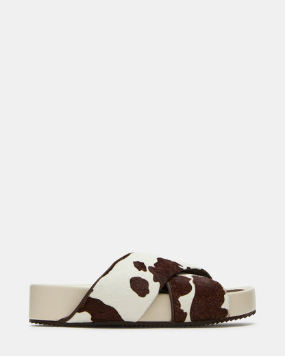 AVENDRA Brown Cow Print Flatform Slide Women's Sandal Steve Madden BROWN MULTI