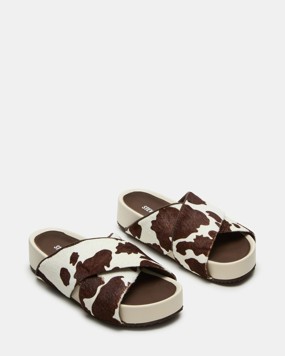 AVENDRA Brown Cow Print Flatform Slide Women's Sandal Steve Madden BROWN MULTI