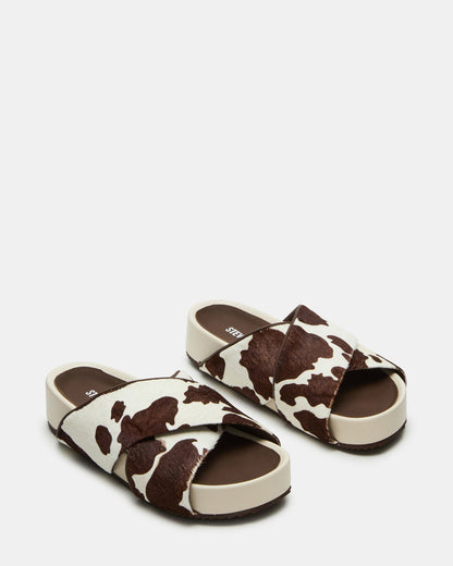 AVENDRA Brown Cow Print Flatform Slide Women's Sandal Steve Madden BROWN MULTI
