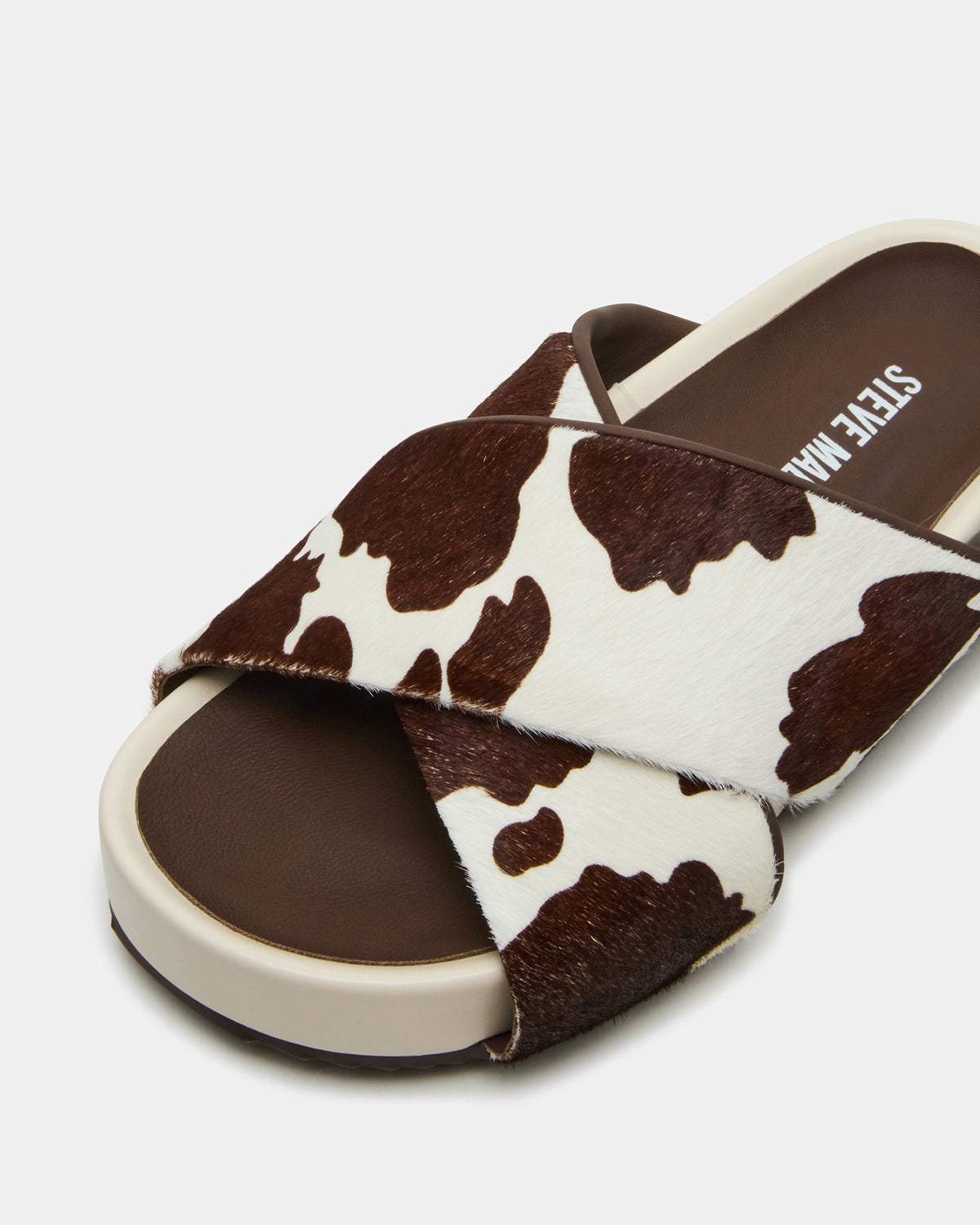 AVENDRA Brown Cow Print Flatform Slide Women's Sandal Steve Madden BROWN MULTI