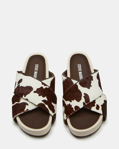 AVENDRA Brown Cow Print Flatform Slide Women's Sandal Steve Madden BROWN MULTI
