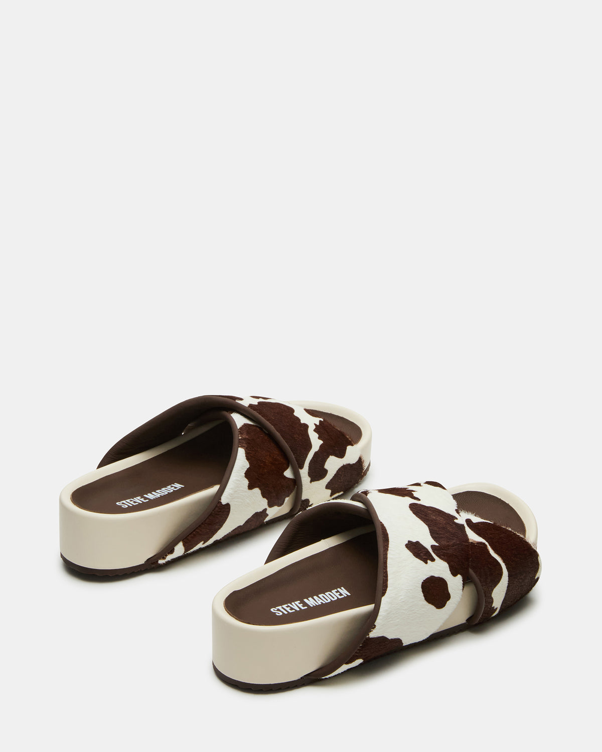 AVENDRA Brown Cow Print Flatform Slide Women's Sandal Steve Madden BROWN MULTI