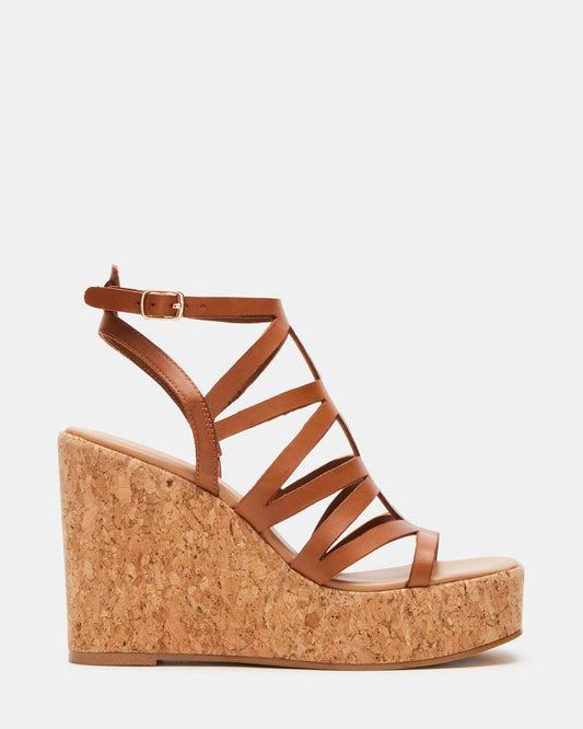 COZETTE Tan Leather Women's Platform Square-Toe Wedge Sandal Steve Madden TAN LEATHER