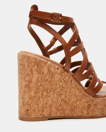 COZETTE Tan Leather Women's Platform Square-Toe Wedge Sandal Steve Madden TAN LEATHER