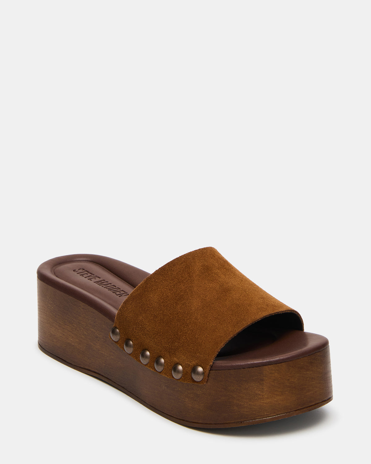 CONGA Tan Suede Platform Wood Bottom Slide Women's Sandal Steve Madden TAN SUEDE