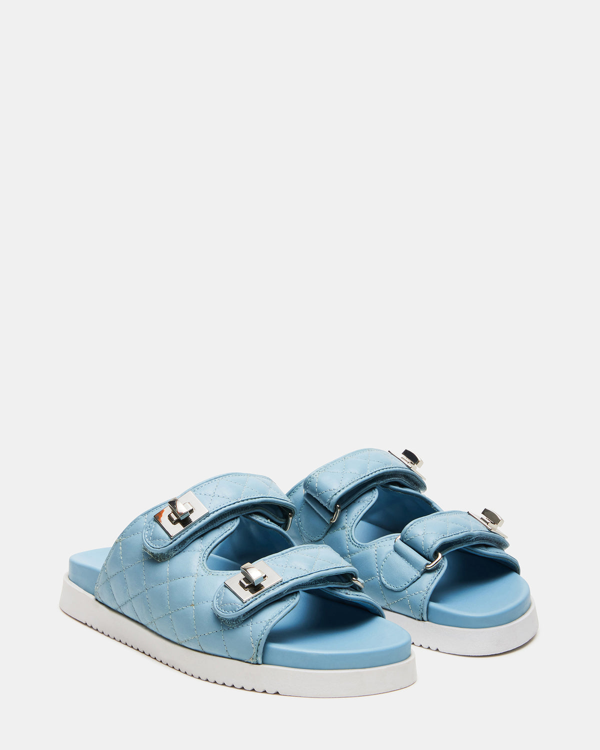 SCHMONA Blue Leather Quilted Slide | Women's Sandals Steve Madden BLUE LEATHER