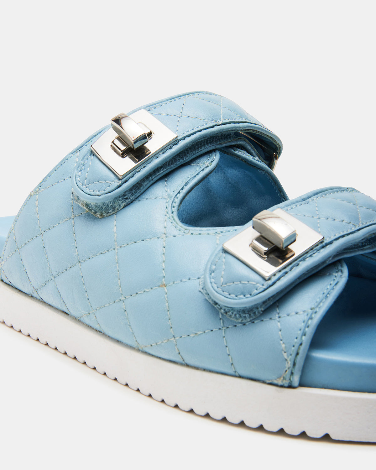 SCHMONA Blue Leather Quilted Slide | Women's Sandals Steve Madden BLUE LEATHER