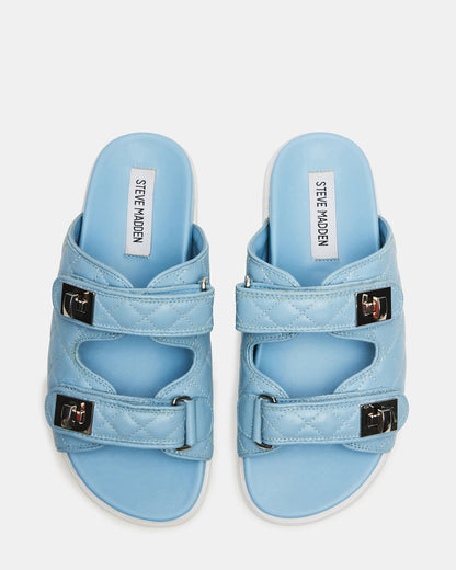 SCHMONA Blue Leather Quilted Slide | Women's Sandals Steve Madden BLUE LEATHER