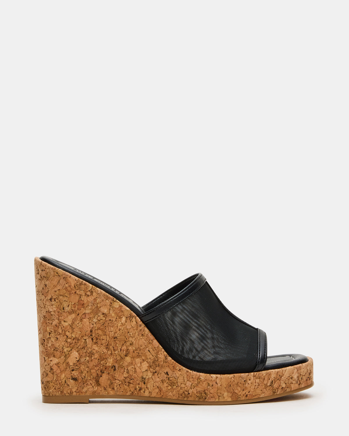 CRUZ Black Square-Toe Platform Mesh Wedge Mule Women's Sandal Steve Madden BLACK