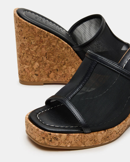 CRUZ Black Square-Toe Platform Mesh Wedge Mule Women's Sandal Steve Madden BLACK