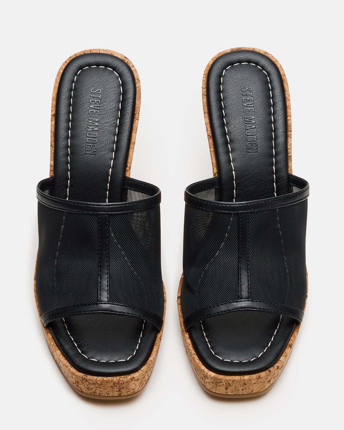 CRUZ Black Square-Toe Platform Mesh Wedge Mule Women's Sandal Steve Madden BLACK