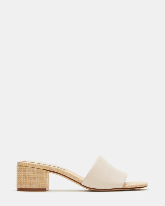 HAILEE Bone Leather Women's Square-Toe Raffia Block Heel Mule Sandal Steve Madden BONE LEATHER