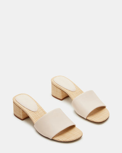 HAILEE Bone Leather Women's Square-Toe Raffia Block Heel Mule Sandal Steve Madden BONE LEATHER