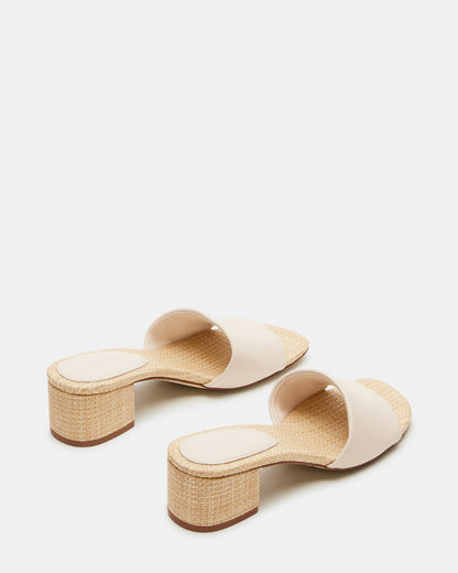 HAILEE Bone Leather Women's Square-Toe Raffia Block Heel Mule Sandal Steve Madden BONE LEATHER
