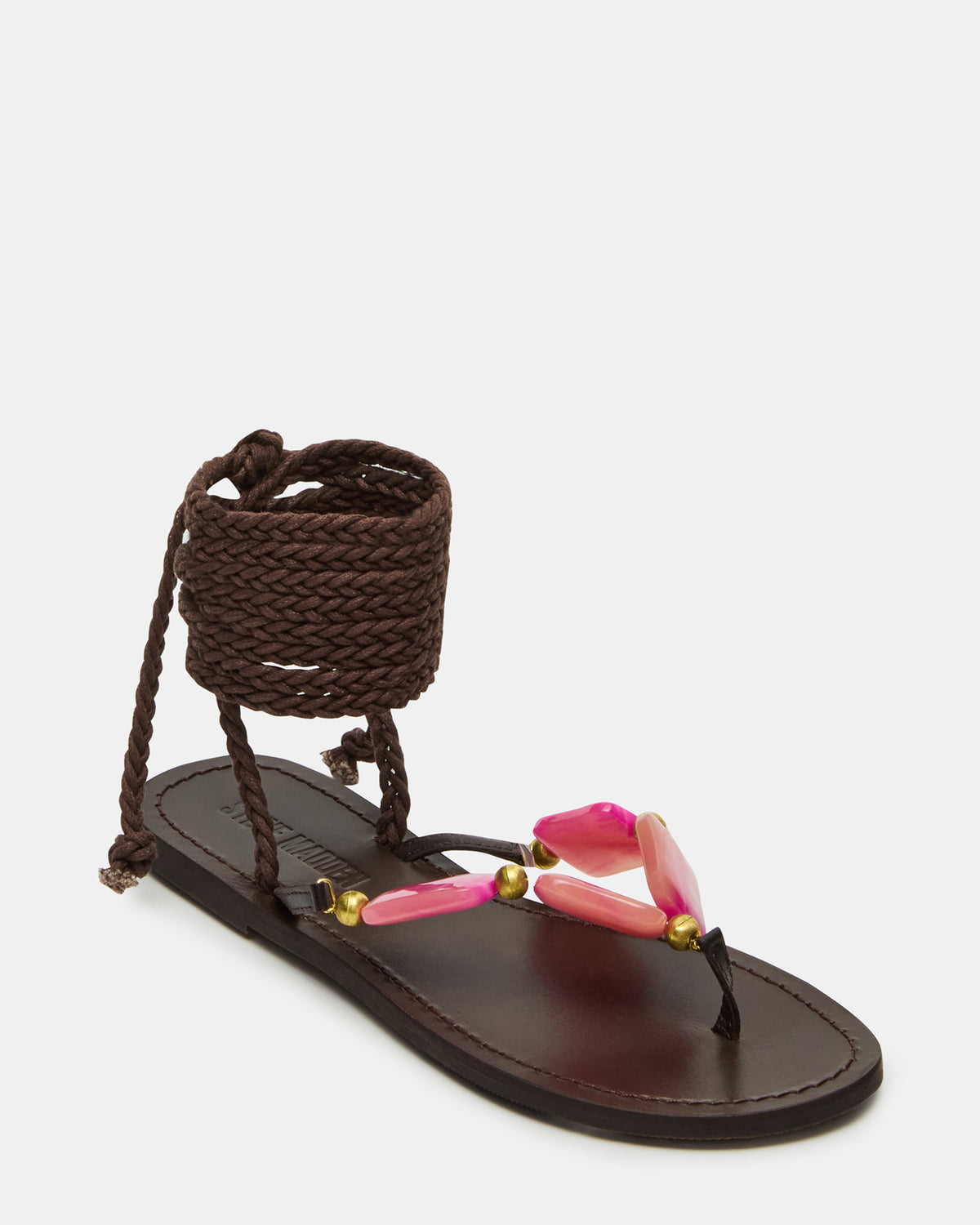TASHA Pink Multi Strappy Lace-Up Flat Women's Sandal Steve Madden PINK MULTI