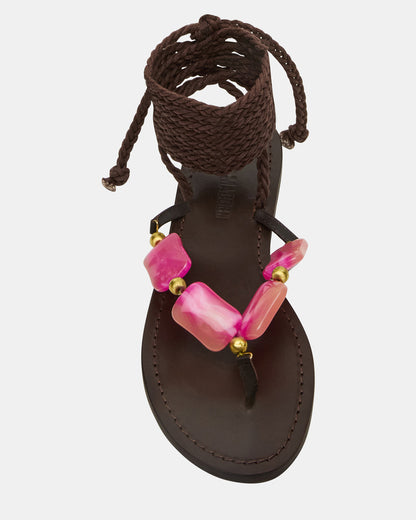 TASHA Pink Multi Strappy Lace-Up Flat Women's Sandal Steve Madden PINK MULTI