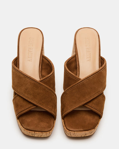 MARSDEN Chestnut Suede Women's Platform Square-Toe Mule Sandal Steve Madden CHESTNUT SUEDE