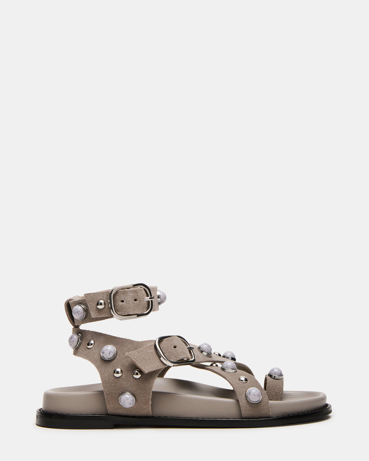 LINEAR Grey Suede Strappy Footbed Studded Women's Sandal Steve Madden GREY SUEDE