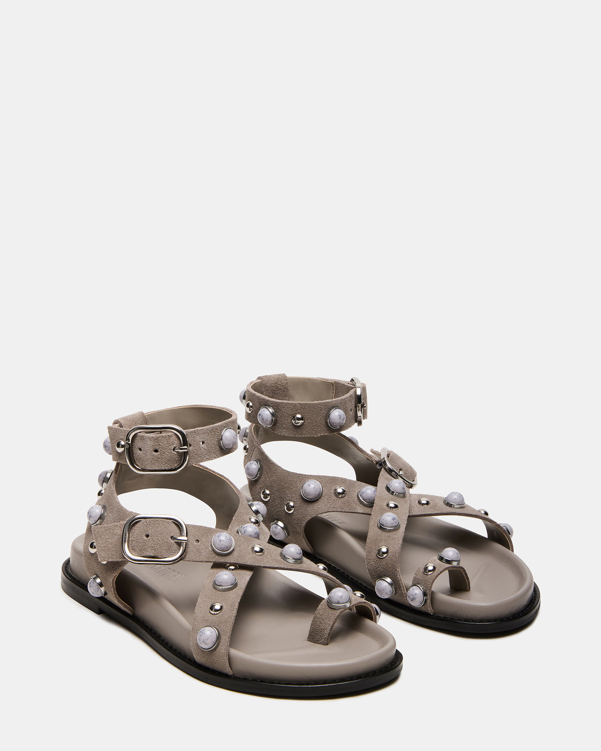 LINEAR Grey Suede Strappy Footbed Studded Women's Sandal Steve Madden GREY SUEDE