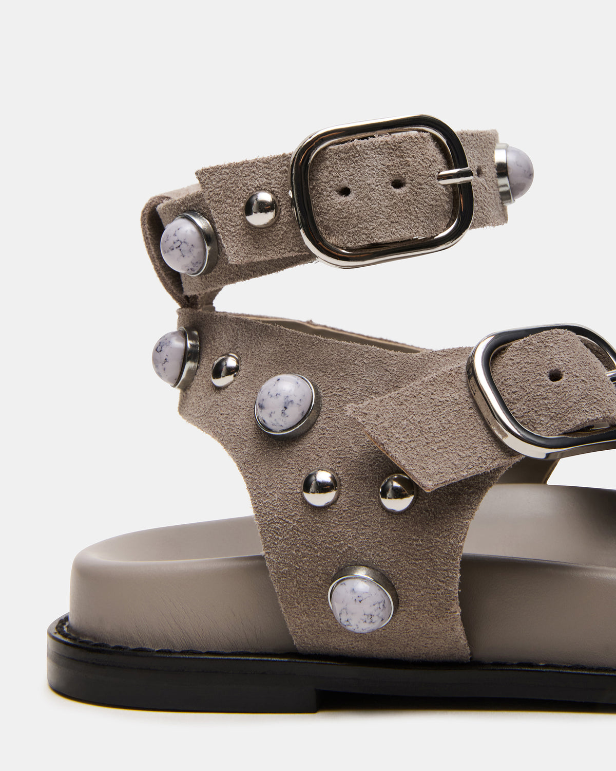 LINEAR Grey Suede Strappy Footbed Studded Women's Sandal Steve Madden GREY SUEDE