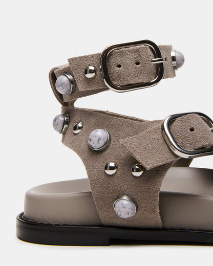 LINEAR Grey Suede Strappy Footbed Studded Women's Sandal Steve Madden GREY SUEDE