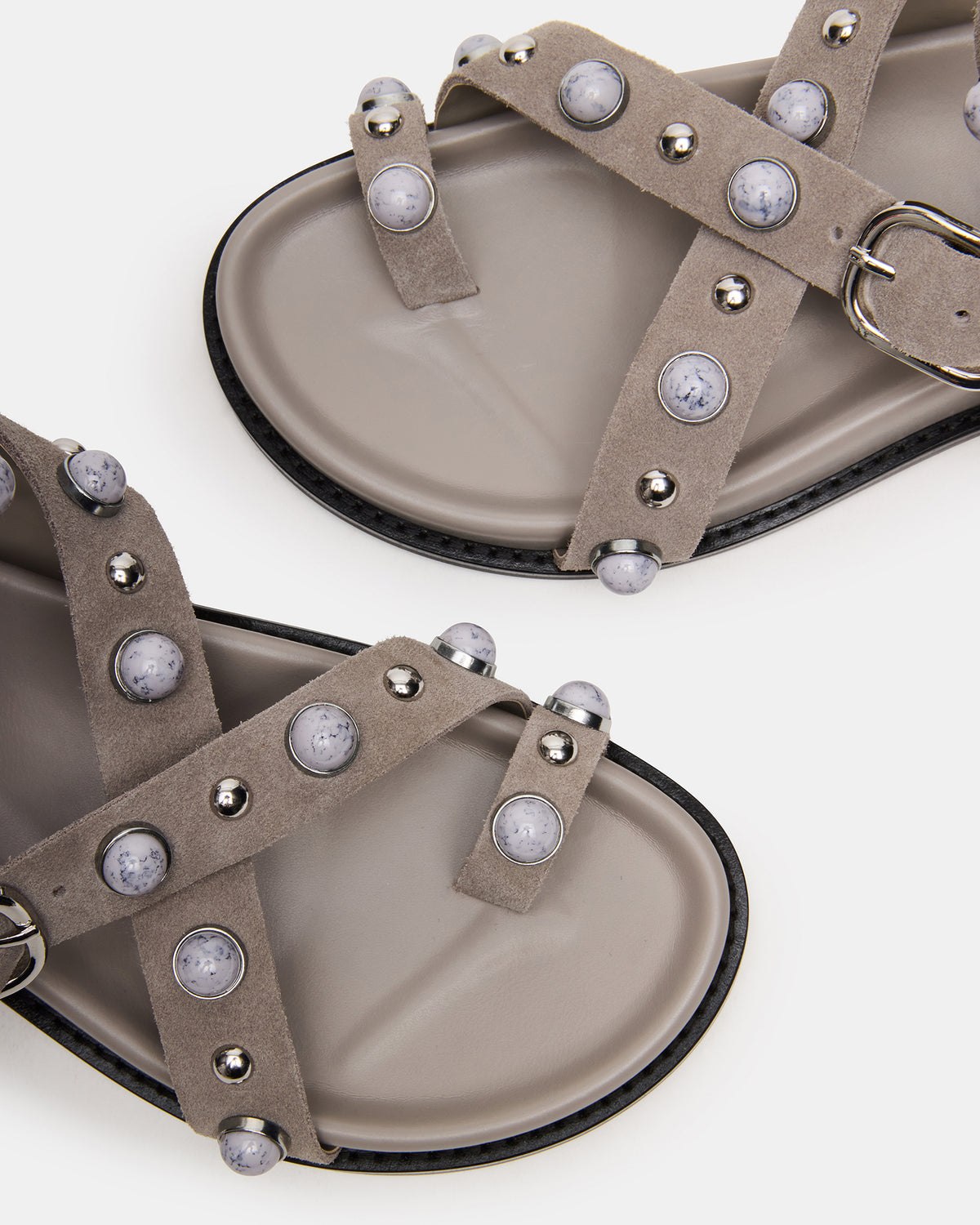 LINEAR Grey Suede Strappy Footbed Studded Women's Sandal Steve Madden GREY SUEDE