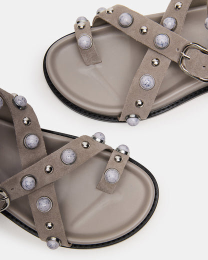 LINEAR Grey Suede Strappy Footbed Studded Women's Sandal Steve Madden GREY SUEDE