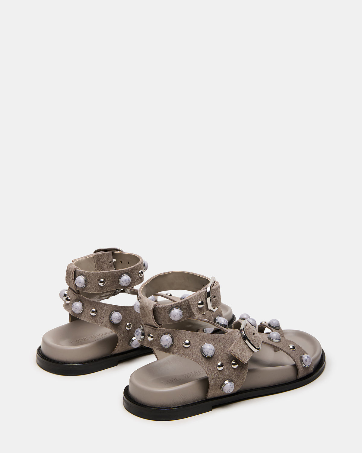 LINEAR Grey Suede Strappy Footbed Studded Women's Sandal Steve Madden GREY SUEDE