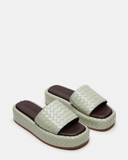 BEACHY Quilted Pistachio Platform Slide Women's Sandal Steve Madden LIGHT GREEN
