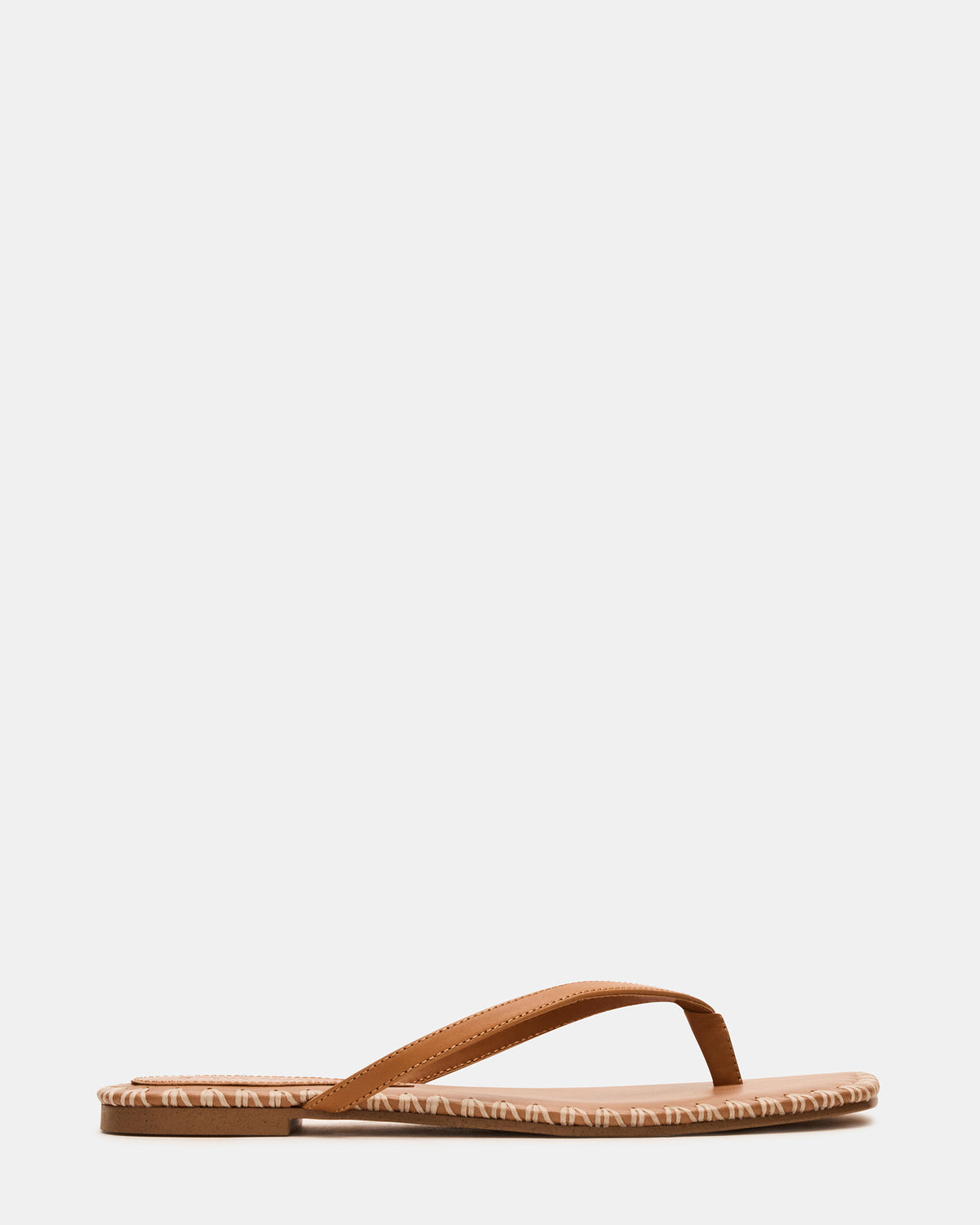 MARELLA Cognac Leather Women's Thong Square-Toe Sandal Steve Madden COGNAC LEATHER