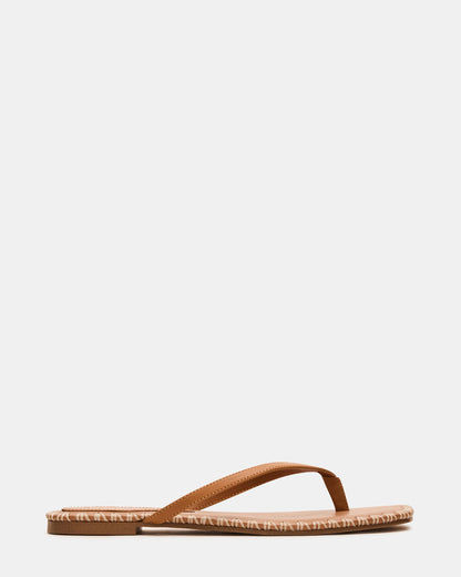 MARELLA Cognac Leather Women's Thong Square-Toe Sandal Steve Madden COGNAC LEATHER